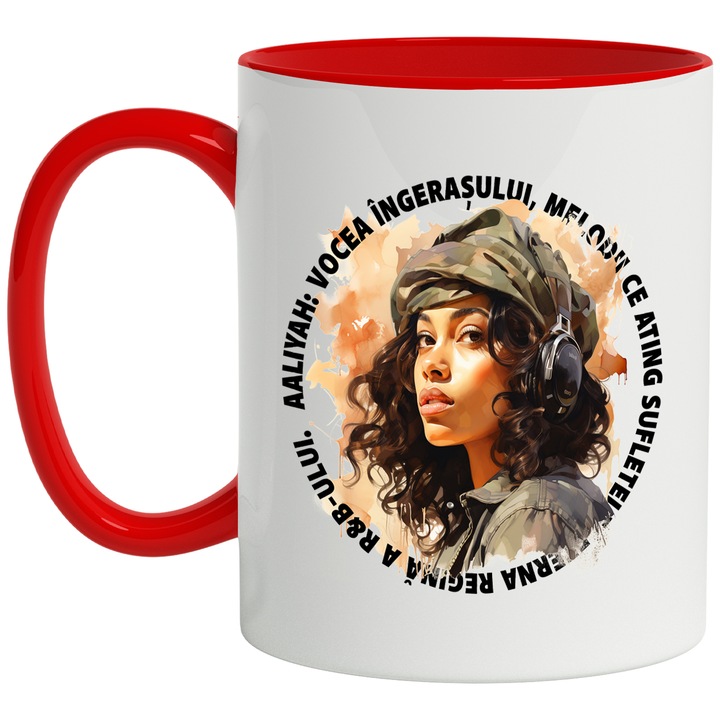 Aaliyah Message Mug Vocea Ingerasuluim R&B, Музика, Многоцветен 330 мл, Керамика с червена дръжка