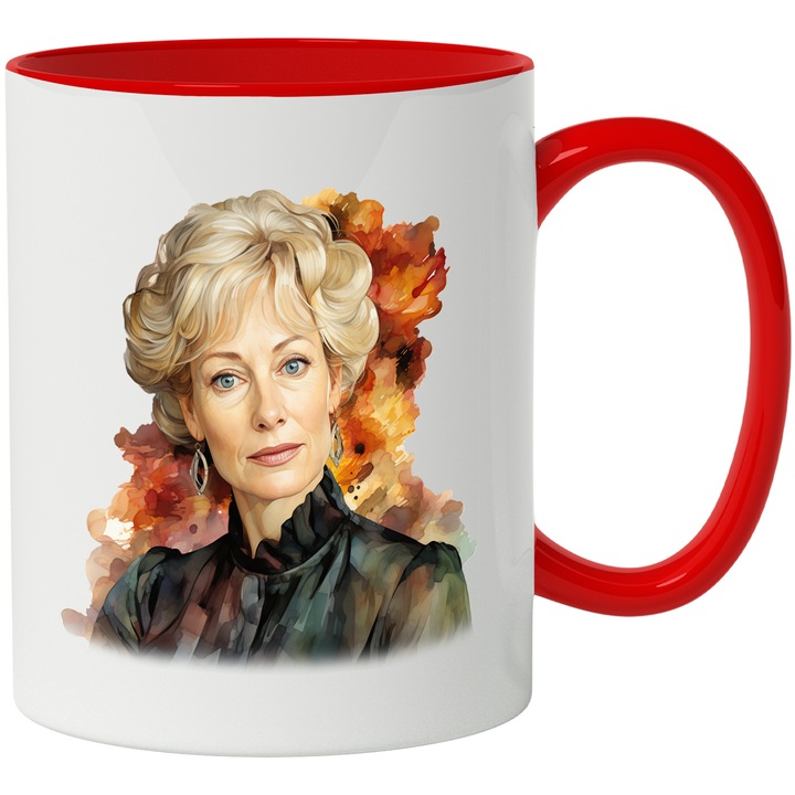 Cana Cu Susan Harris, Celebritate, Producator, Hollywood, Multicolor 330 ml, Ceramica cu Maner Rosu