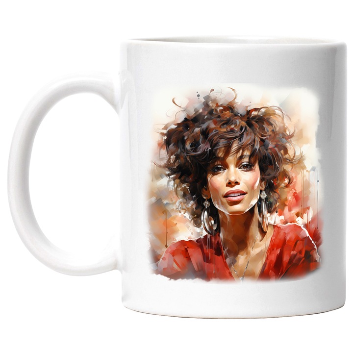 Cana Cu Whitney Houston, Actrita, Cantareata, Vedeta, Multicolor 330 ml, Ceramica cu Maner Alb