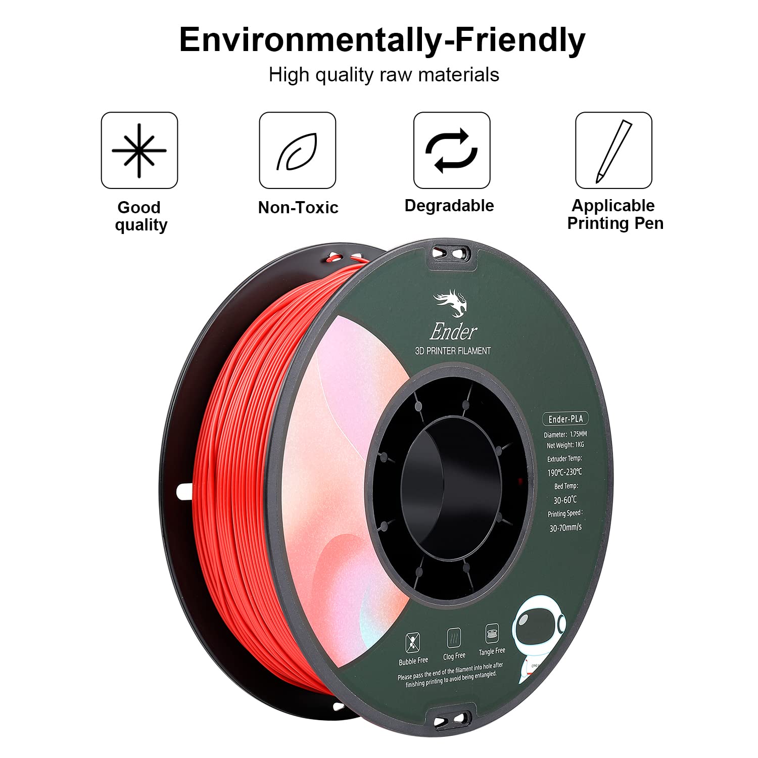 Filament Ender-PLA+ Creality 1.75 mm, 1 kg, 190-230C Rosu, Red - eMAG.ro