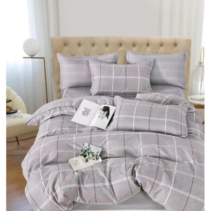 Dupla ágynemű 2 lány részére, kockás mintás, 6 db, 2 személyes, 180x200 cm, szatén bevonat, nem színek