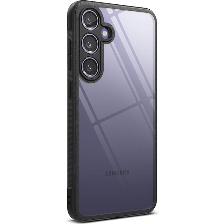 Защитен калъф, съвместим със Samsung Galaxy S24 Plus, SafePanel Edge, поликарбонатен твърд гръб, незалепваща броня, повдигнати ръбове, прозрачен/черен