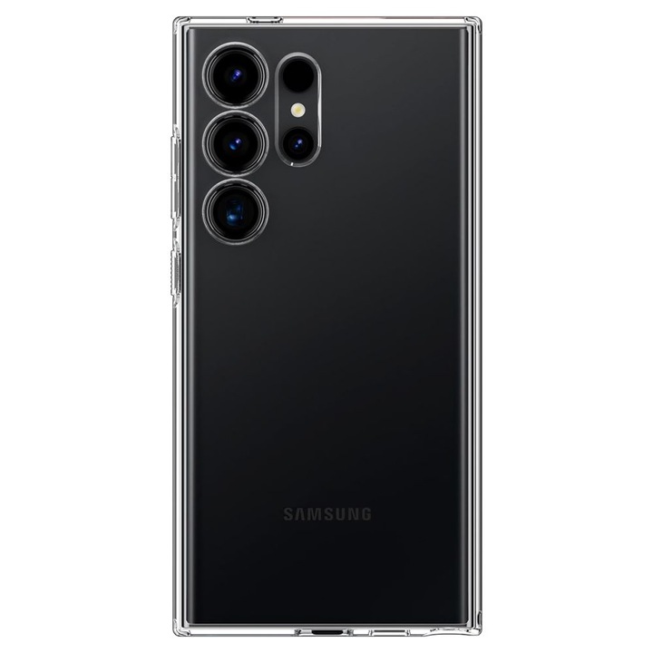 Защитен калъф, съвместим със Samsung Galaxy S24 Ultra, полупрозрачна защита, минималистичен дизайн, повдигнати ръбове, устойчивост на удар, тънък, прозрачен