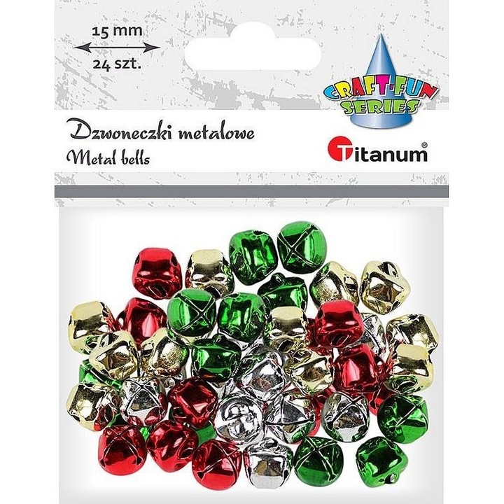 Set 24 clopotei decorativi, Titanum, 15 mm, Multicolor