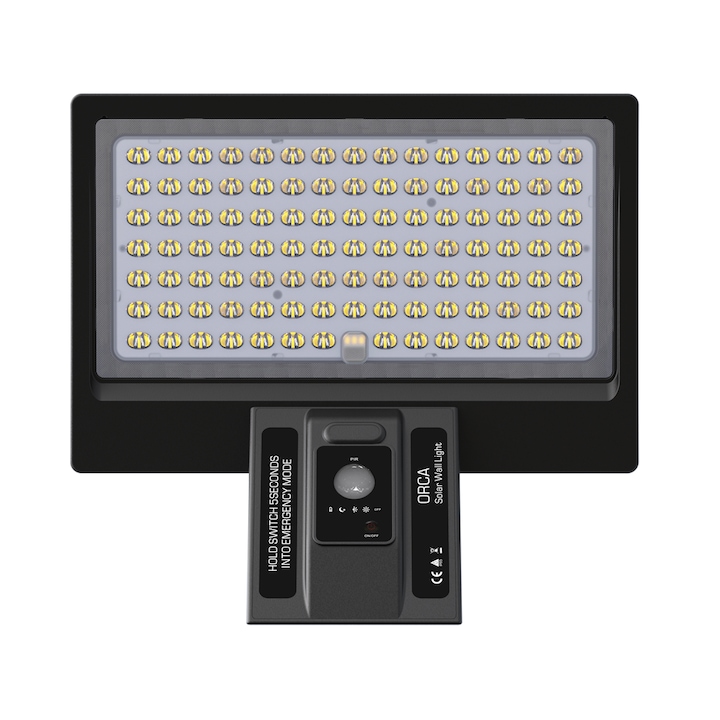 Соларна лампа, Milagro, ABS / Поликарбонат, 8 W, 1000 lm, 4000 K, Сензор за движение, 5200 mAh, Черна