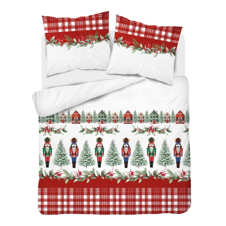 Set lenjerie de pat, Detexpol, Bumbac, Cu model, 220x200 cm, Multicolor