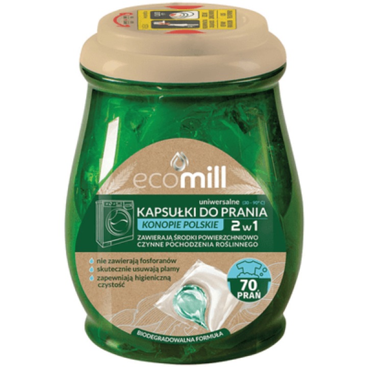 Univerzális kapszula mosásra, EcoMill, lengyel kender, 70 mosás