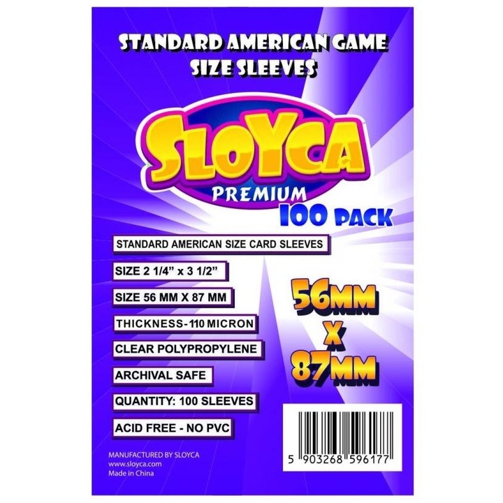 100 db-os játékkártya fedőkészlet, Sloyca, polipropilén, 56x87 mm, átlátszó