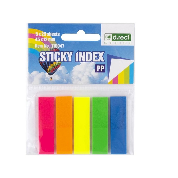 Set 150 clapete de indexare, D.Rect, 45 x 12mm, Multicolor