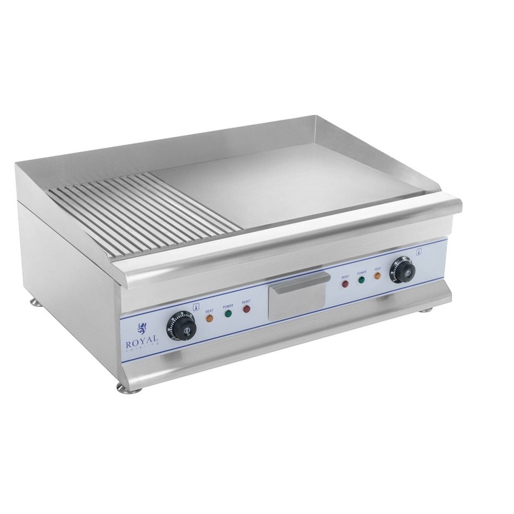 Gratar electric Royal Catering, RCG 75G, 75 cm, 230 V, 2 x 3200 W, Otel carbon/Inox, Argintiu