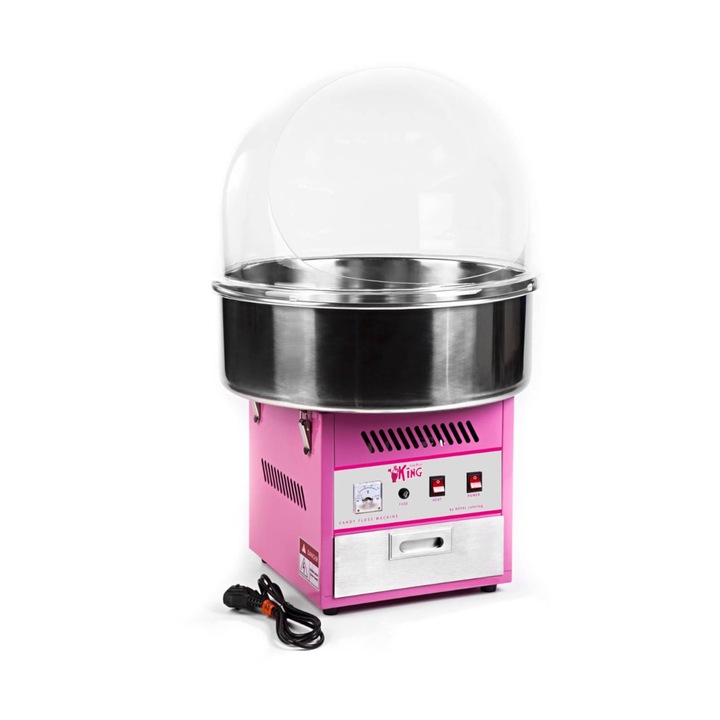 Masina pentru vata de zahar Royal Catering, 52cm, 230 V, 1200 W, Inox, Roz
