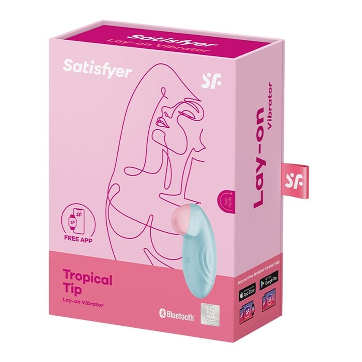 Vibrator stimulare clitoridiana, Tropical Tip, 12 functii de vibratie, rezistent la apa, albastru deschis