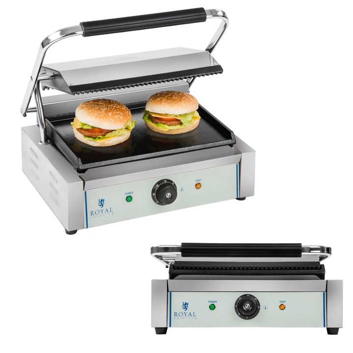 Grill contact RCKG-2200, 2200W, placi din fonta emailata, inox, 23x34cm