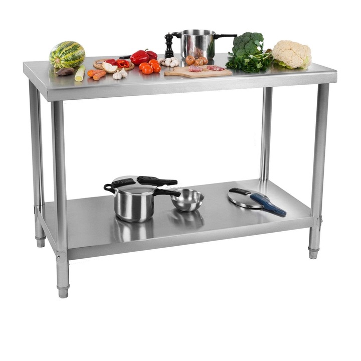 Masa de lucru Royal Catering, 70 x 100 x 85 cm, Inaltime reglabila, Inox, Argintiu