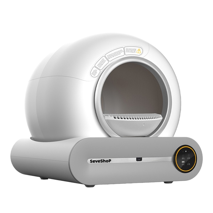Okos Automata Alomdoboz Macskáknak SeveShop, Öntisztító és Sterilizáló Rendszer, Mobil Alkalmazás, Higiénikus és Szagmentes Működés, Nagy Kapacitás 9L, Csendes és Energiatakarékos Kialakítás, Kényelmes és Biztonságos Használat