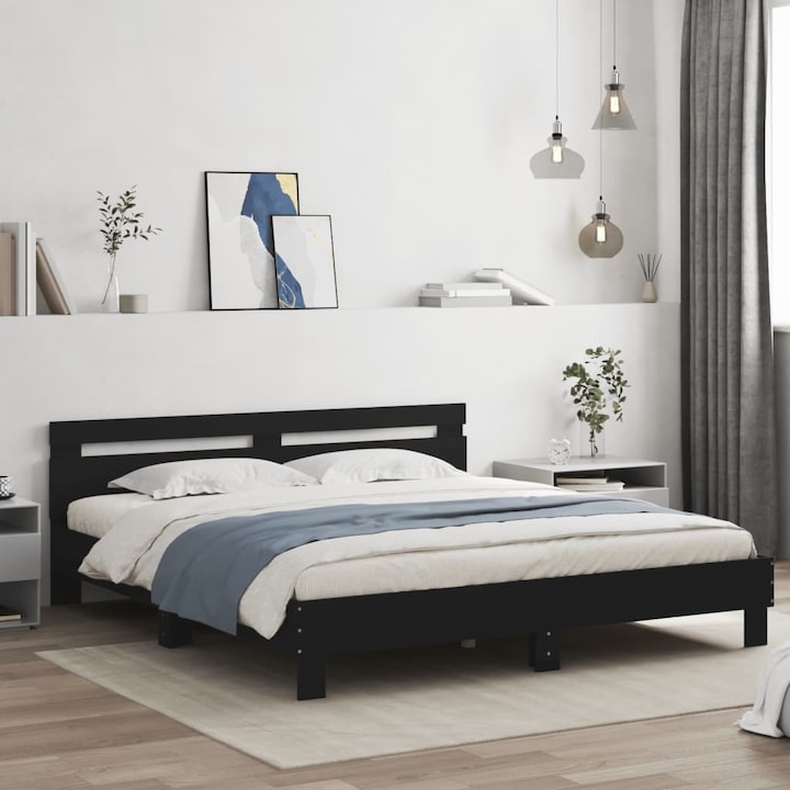 Cadru de pat cu tablie si LED vidaXL, negru, 200x200 cm, 20.9 kg 3207519