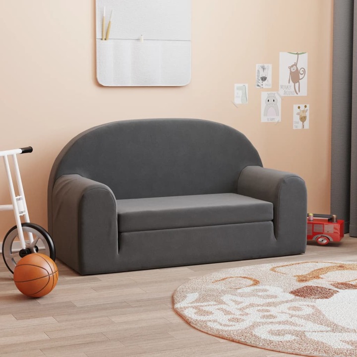 Canapea pentru copii vidaXL, 2 locuri, Catifea, Antracit, 84x90x45cm