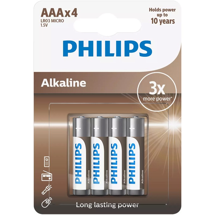 Baterii Philips Alcaline AAA, 4 buc