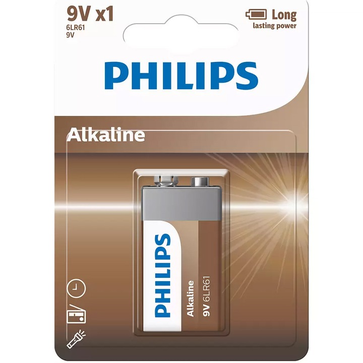 Baterie Philips Alcalina 9V, 1 buc