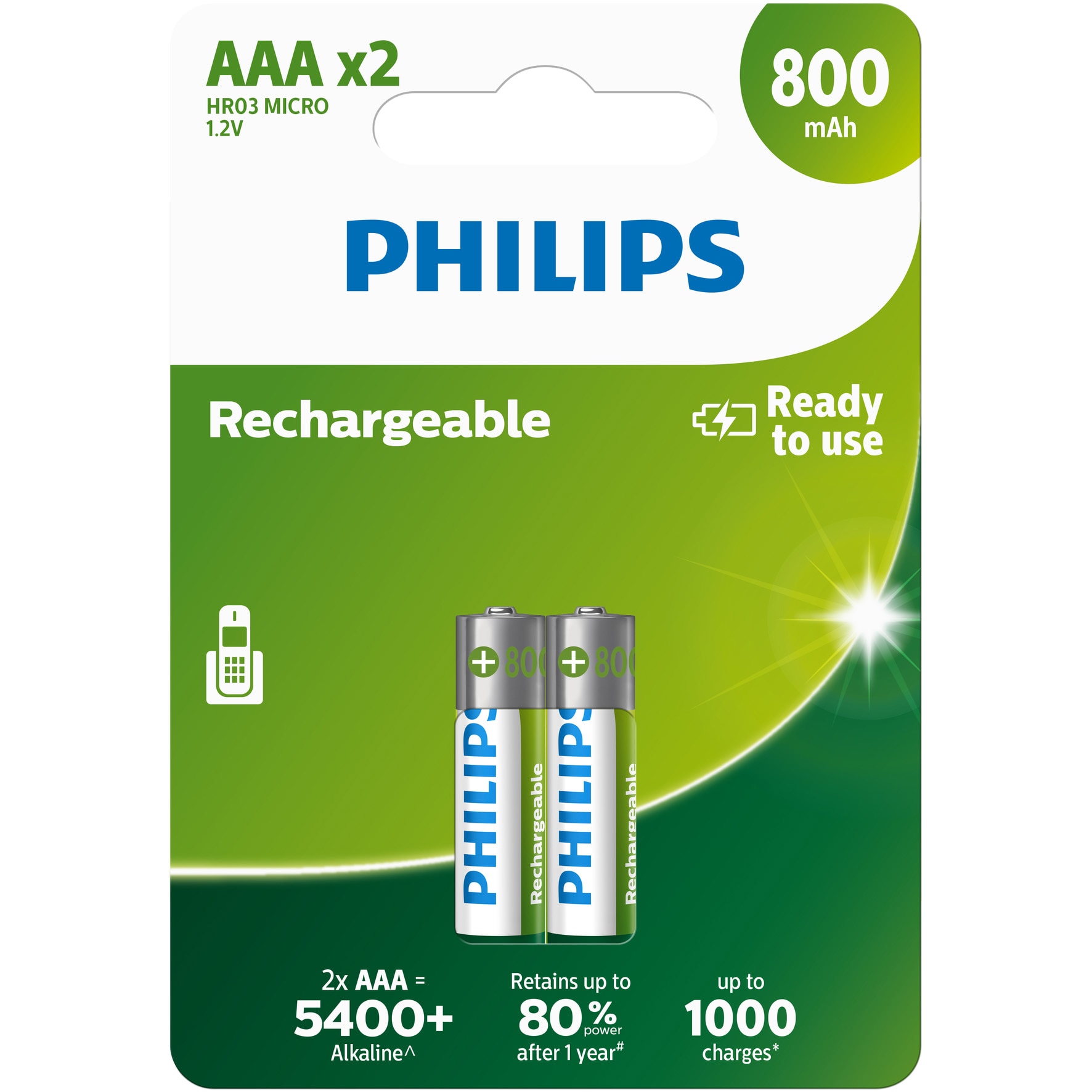 Acumulatori Philips AAA, 800 mAh, 2 buc