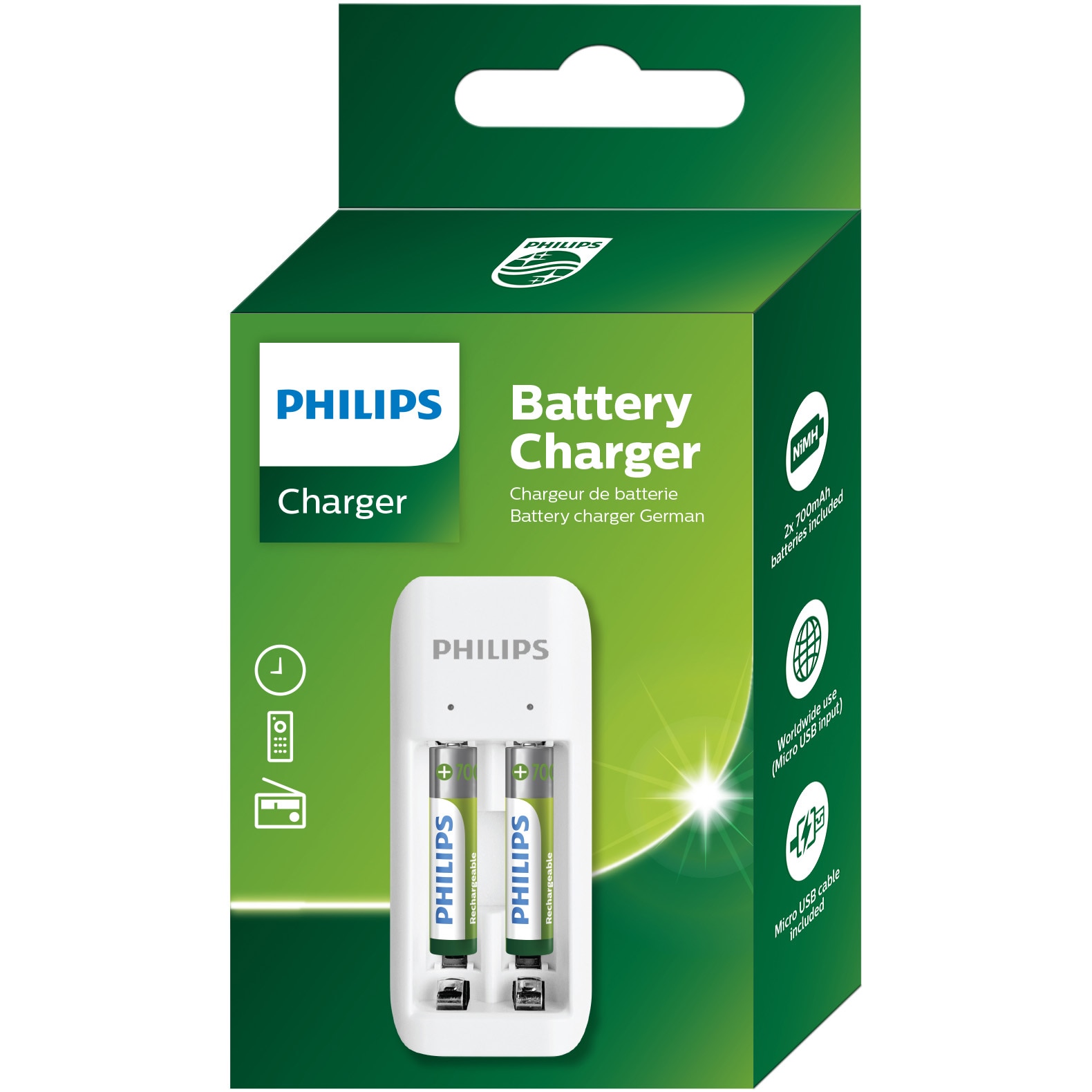 Incarcator USB Philips pentru acumulatori AA/AAA + 2 x AAA 700 mAh inclusi