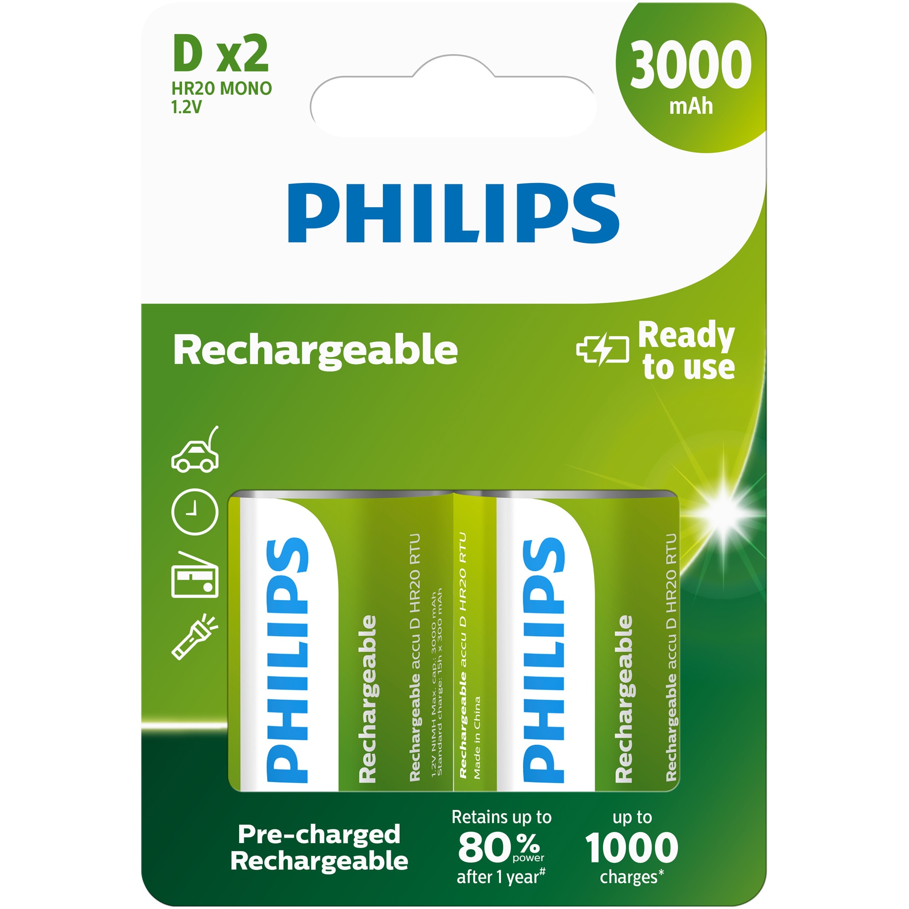 Acumulatori Philips D, 3000 mAh, 2 buc
