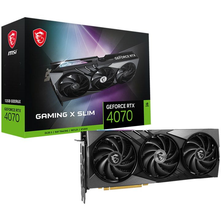 Видео карта MSI Video Card Nvidia RTX 4070 SUPER 12G GAMING X SLIM, 12GB GDDR6X, 192bit, 21Gbps Memory speed, Boost: 2640 MHz, 7168 CUDA Cores, 3x DP 1.4a, HDMI 2.1a, RAY TRACING, Triple Fan, 1x 16pin, 650W Recommended PSU RTX_4070_SUPER_12G_GAMING_X_SLIM