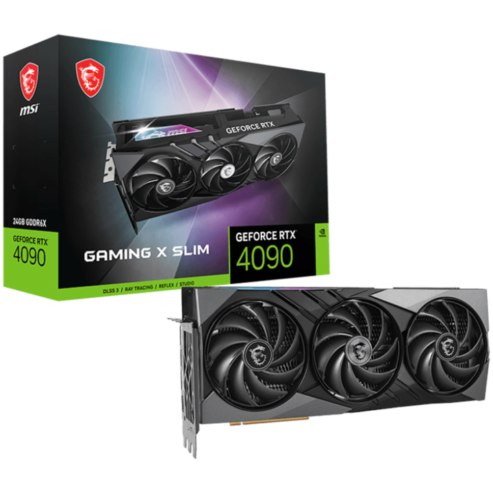 Видео карта MSI Video Card Nvidia GeForce RTX 4090 GAMING X SLIM 24G, 24GB GDDR6X, 384-bit, 21 Gbps Effective Memory Clock, 2595 MHz Boost, 16384 CUDA Cores, 2x DP v1.4a, 2x HDMI 2.1a, RAY TRACING, Triple Fan, 850W Recommended P RTX_4090_GAMING_X_SLIM_24G