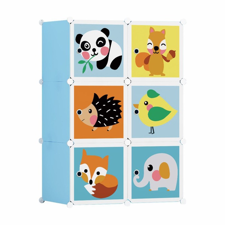 Dulap Modular Copii, 6 Usi, Naimeed D5794, Albastru, 110x74x37cm