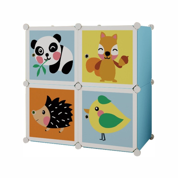 Dulap Modular Copii, 4 Usi, Naimeed D5790, Albastru, 37x74x74cm