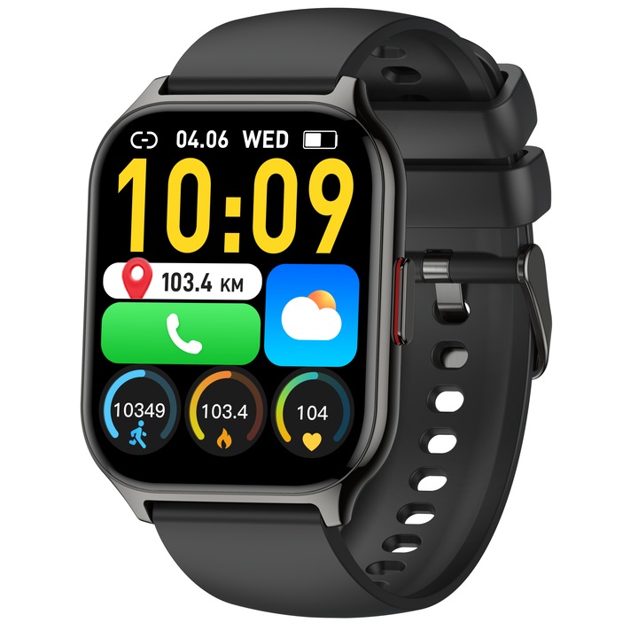 ZonStyle™ Fit idealSTORE SmartWatch, Touch Screen 2, 01, Android/IOS, Speaker-Microphone, Music Control, Camera, Calls, Messages, Whatss, Facebook, Weather, Fitness Traker, IP67, Heart Rate , Blood Pressure, SpO2, Sleep Monitoring, Sports