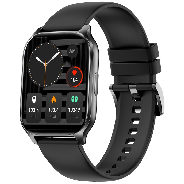 idealSTORE PopUP Smartwatch, Телефонно обаждане, Hands Free, 100 спортни режима, Екран 2 "02", HD звук, Гласови команди-Siri, Възпроизвеждане на музика, Здравен мониторинг, Кислород в кръвта, Съобщения и известия, Silicon Black