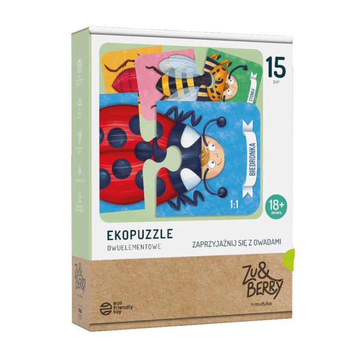 ND17_ZB-140582 Eco-puzzle din doua piese 15 perechi Fa-ti prieteni cu insectele Zu&Berry Muduko