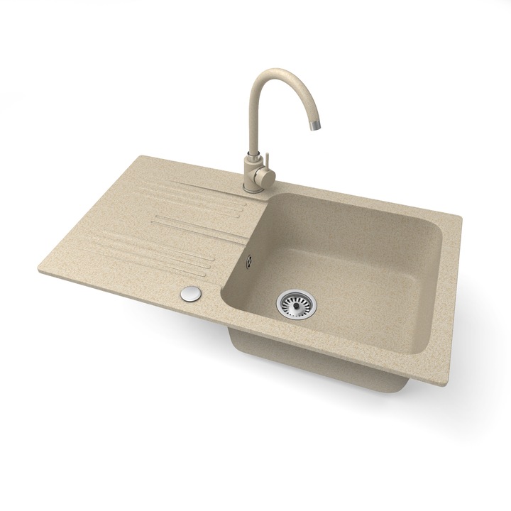 Nero Malta, Gránit mosogató szett, Magasított csapteleppel és szifonnal, Bézs