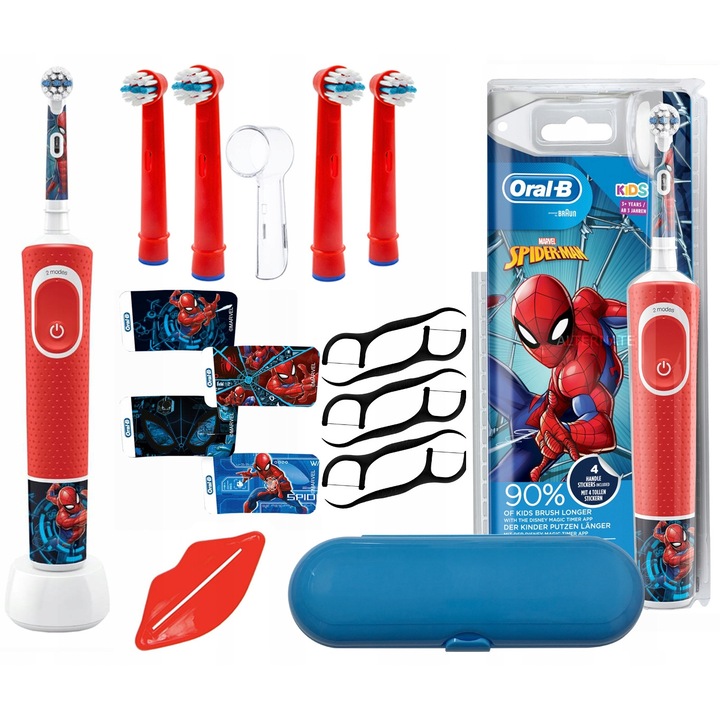 Oral-B Vitality Spiderman elektromos fogkefe, tok, 4 db csere elektromos fogkefehegy, védőburkolat