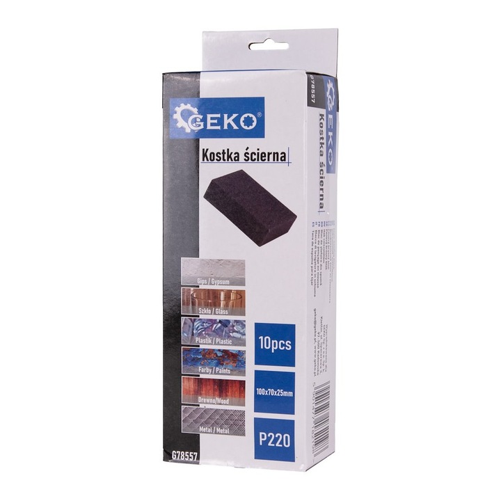 Set burete abraziv pentru slefuit, 70 x 100 x 25 mm, P220, 10 bucati, Geko G78557