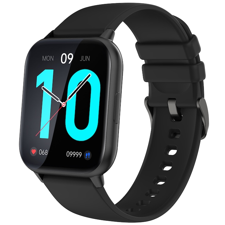 idealSTORE Saphir®Vision Smartwatch, Bluetooth повикване, извит HD екран 1, 91 инча, фитнес мониторинг, сърдечен ритъм и кръвно налягане, iOS/Android съвместим, черен