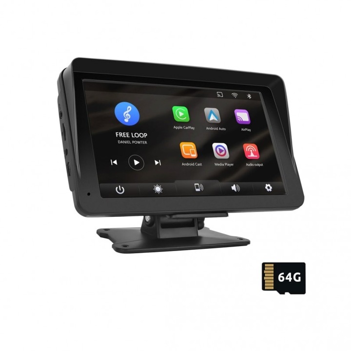 Univerzális autós navigáció 7" INOVA® hordozható, Android Auto, Wi-Fi Carplay, GPS, Bluetooth, FM rádió, kihangosító, hangvezérlés, 64 GB-os memóriakártya