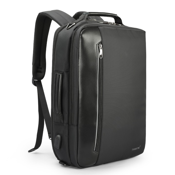 Rucsac laptop 15.6" smart business, convertibil, cu port de incarcare USB, Tigernu, 29x13x43 cm, Negru