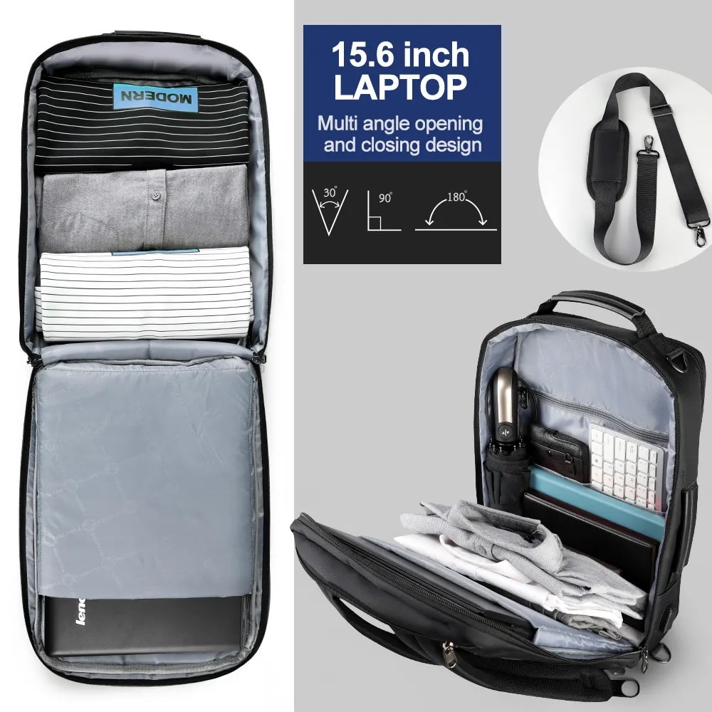 Rucsac laptop 15.6" smart business, convertibil, cu port de incarcare USB, Tigernu, 29x13x43 cm, Negru