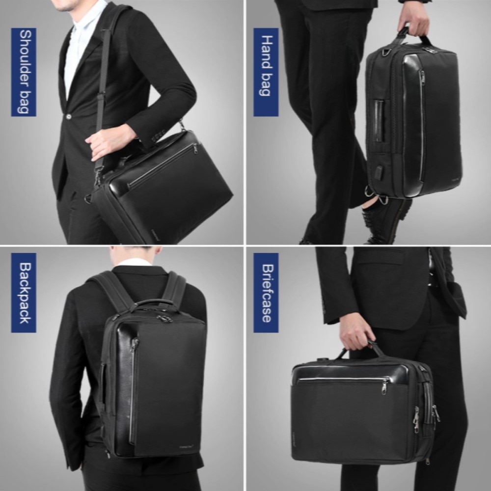 Rucsac laptop 15.6" smart business, convertibil, cu port de incarcare USB, Tigernu, 29x13x43 cm, Negru