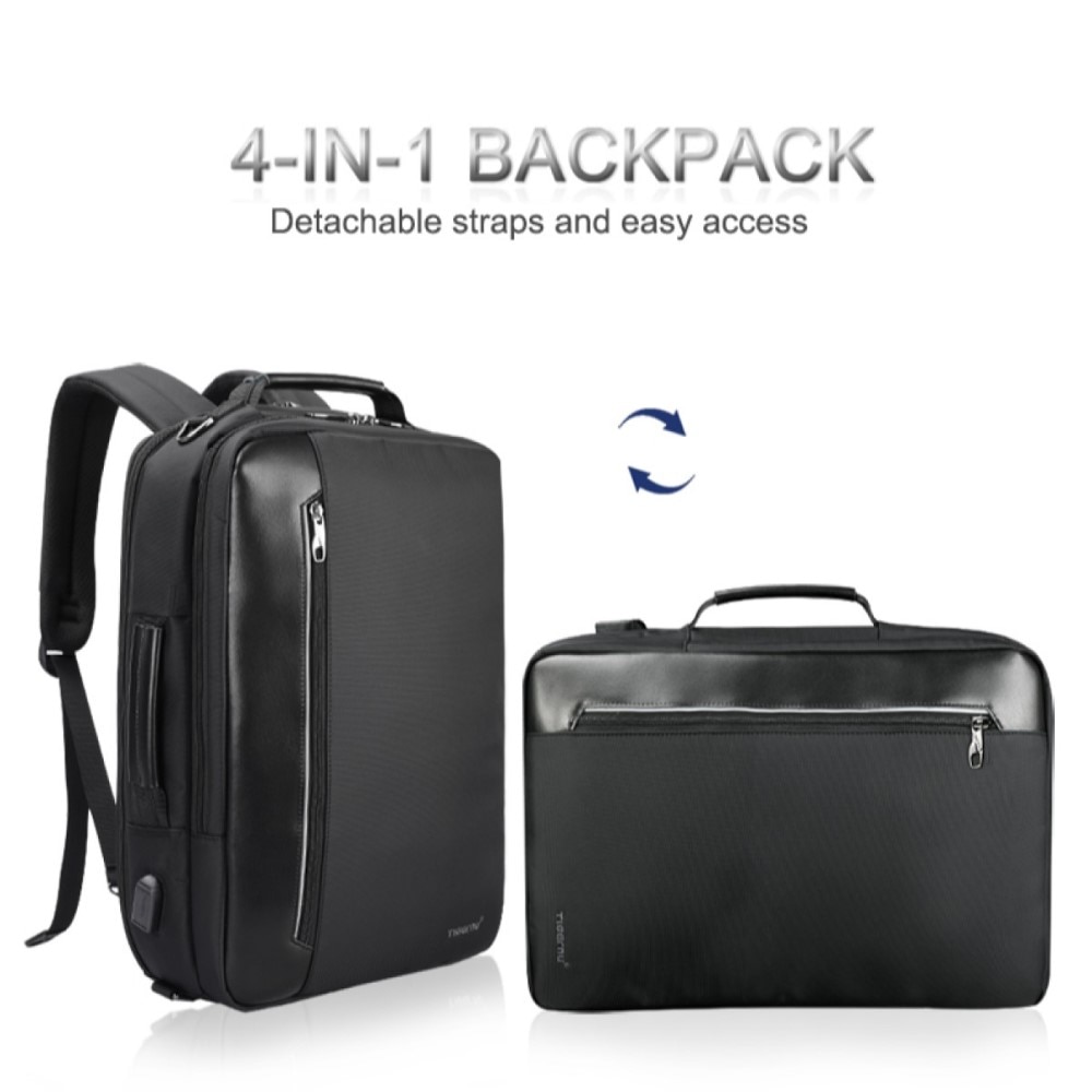 Rucsac laptop 15.6" smart business, convertibil, cu port de incarcare USB, Tigernu, 29x13x43 cm, Negru