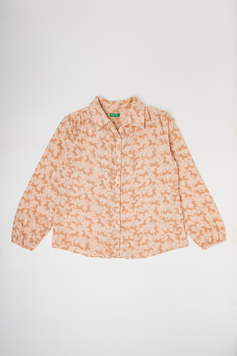 United Colors of Benetton, Camasa de bumbac cu imprimeu, Maro, Piersica, 130 CM