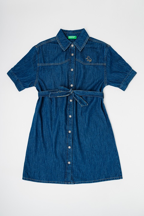 United Colors of Benetton, Дънкова рокля тип риза с връзка, Тъмносин, 120 CM