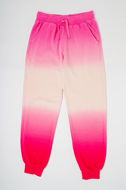 United Colors of Benetton, Памучен спортен панталон с връзка, Розово/Крем