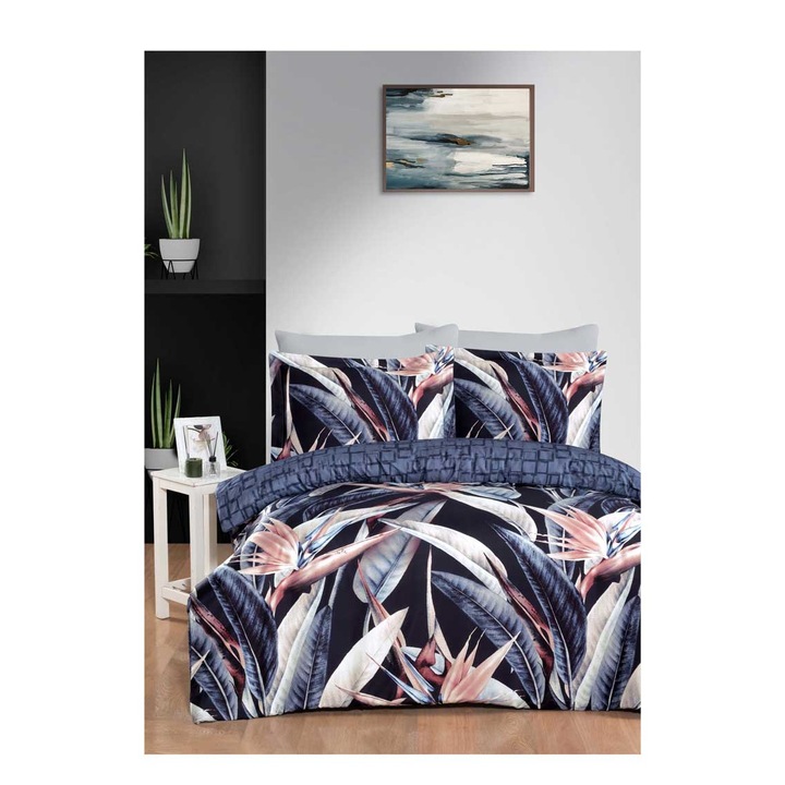 Спален комплект Кингтекс LEAF, дигитален памучен сатен за спалня, 200х220