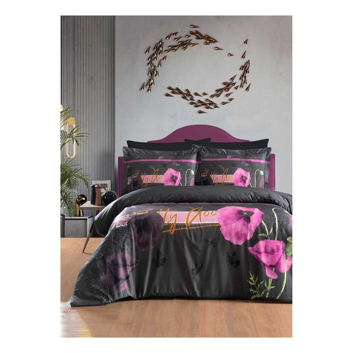 Спален комплект Кингтекс PRETTY, дигитален памучен сатен за спалня, 200х220