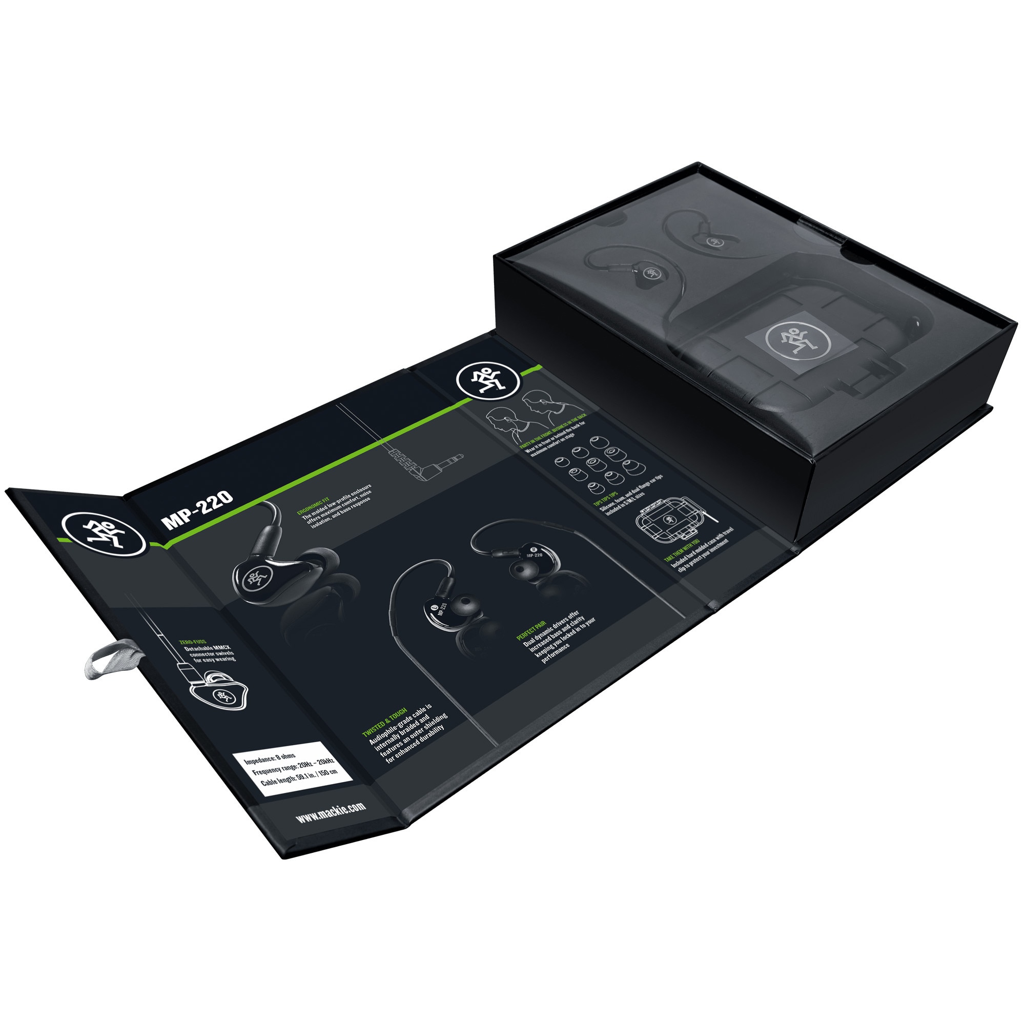 Casti pentru monitor, Mackie, MP-220, In-ear, Driver dinamic dublu, Negru