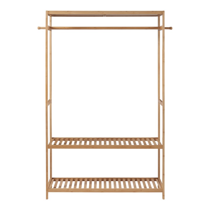 Suport haine, en.casa, PXLR-0151 Herøy, 165 x 100 x 35 cm, bambus, natur, cu 1 sina, 2 rafturi si 2 agatatori