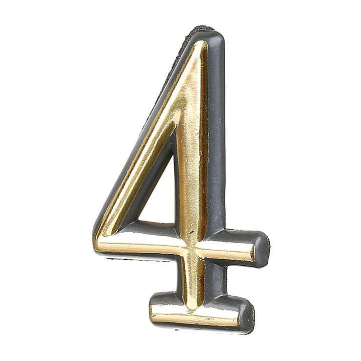 Numar casa "4", pentru poarta/usa, autoadeziv, plastic, 55 x 35 mm, auriu
